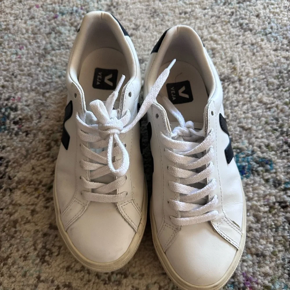 Veja White Sneakers with Black Logo - Picture 2 of 7